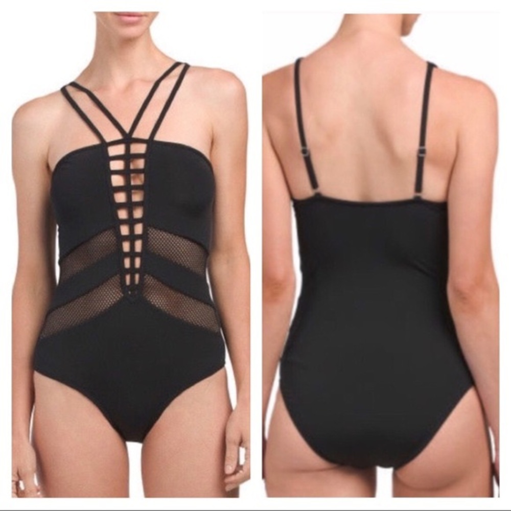 One Piece Mesh Cutout Swimsuit - Size 14